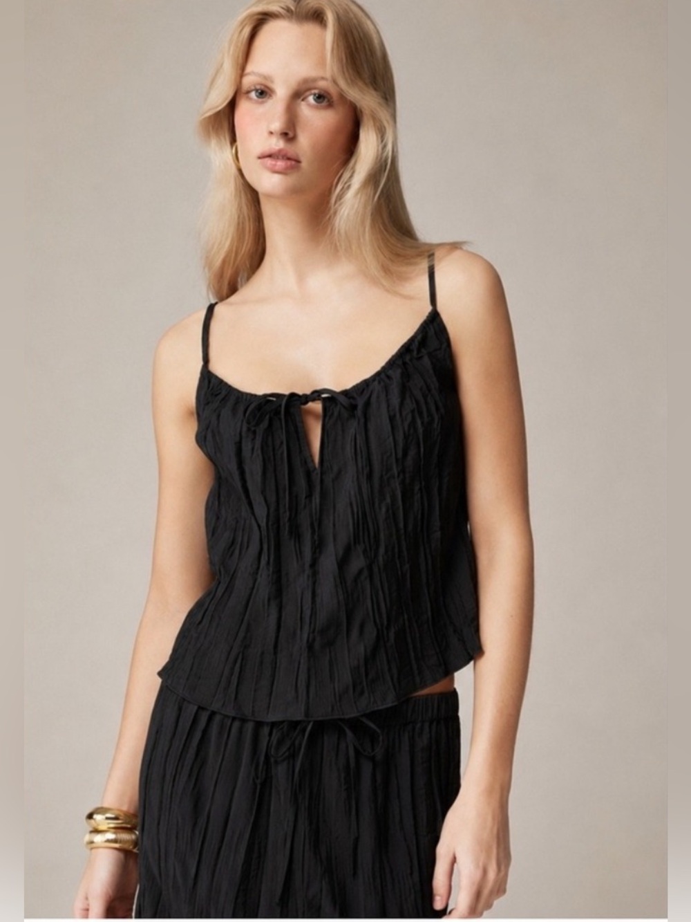 NWT J. Crew Black Crinkled Silky Spaghetti Strap Tank Top